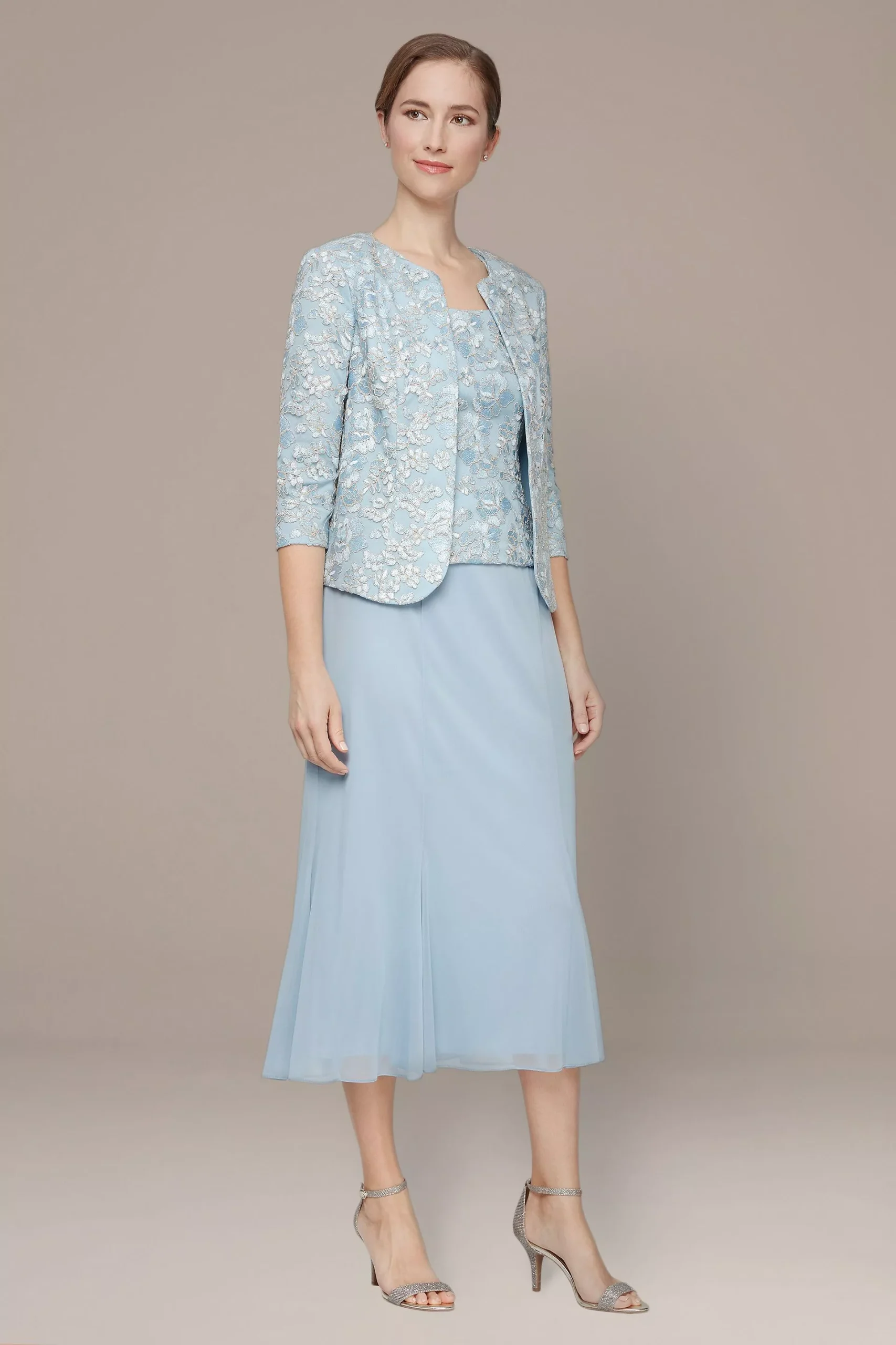 2-Pc T-Length Mock Jacket Dress With Corded Detail