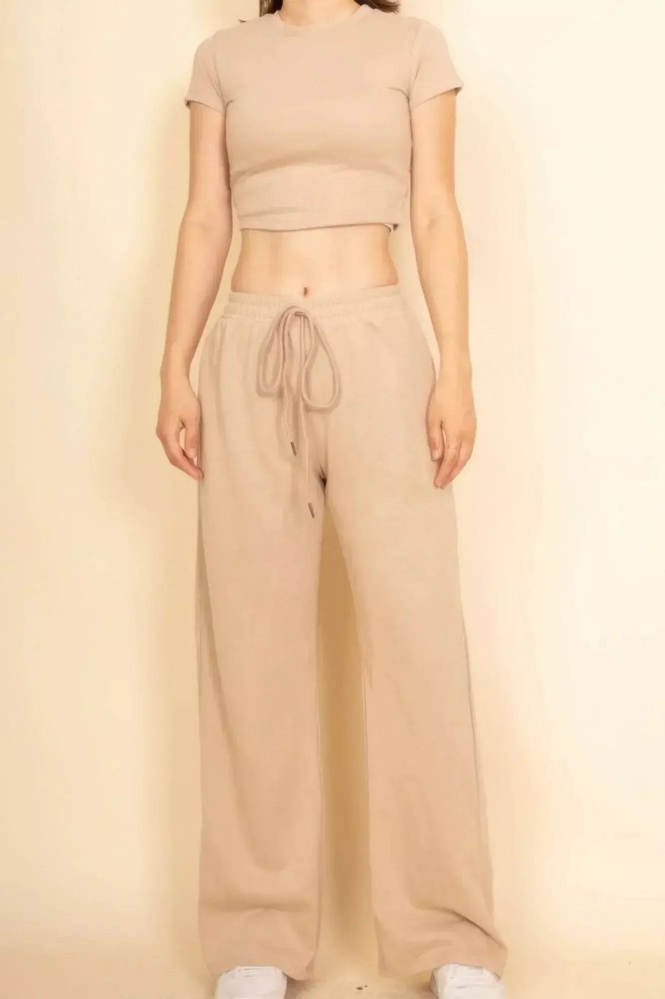 2-piece Crop Tee & Wide Leg Lounge Pants Set
