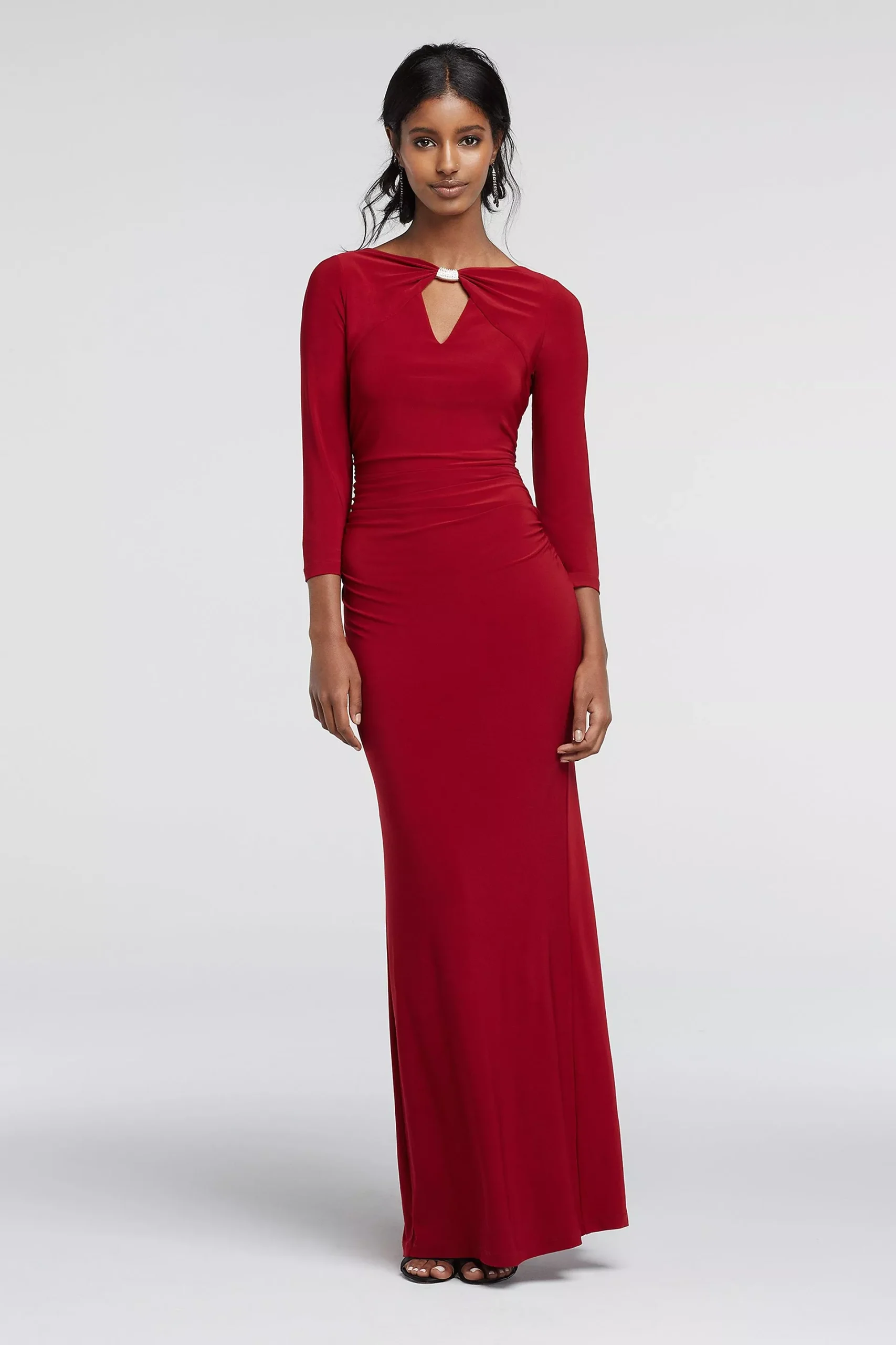 3/4 Sleeve Fitted Jersey Dress with Keyhole Detail