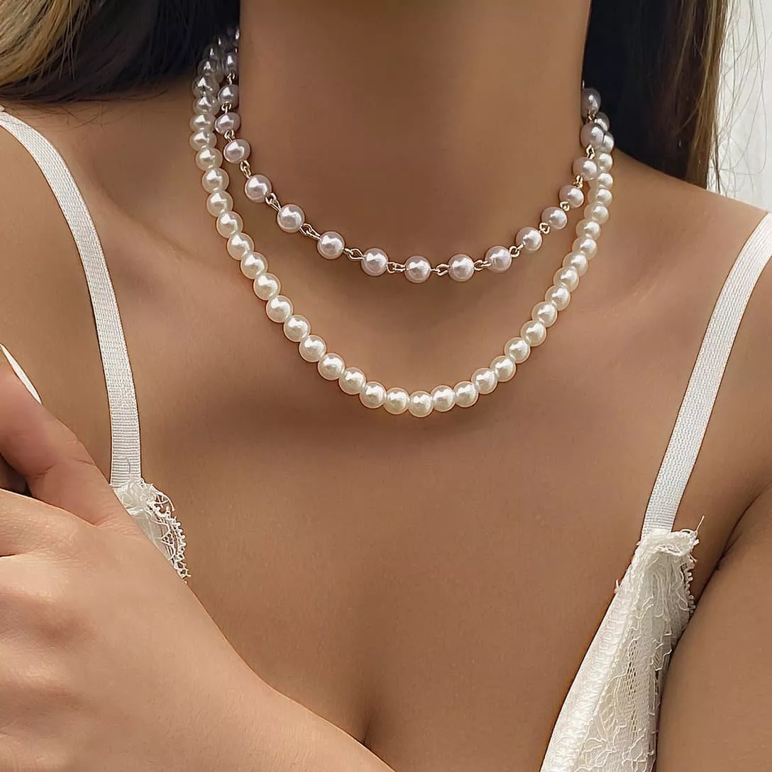 Choker necklace faux pearl 2 pcs