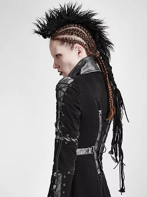 Gothic Wool Lace Strips Black Braided Thick Braids Punk Mohican Headwear
