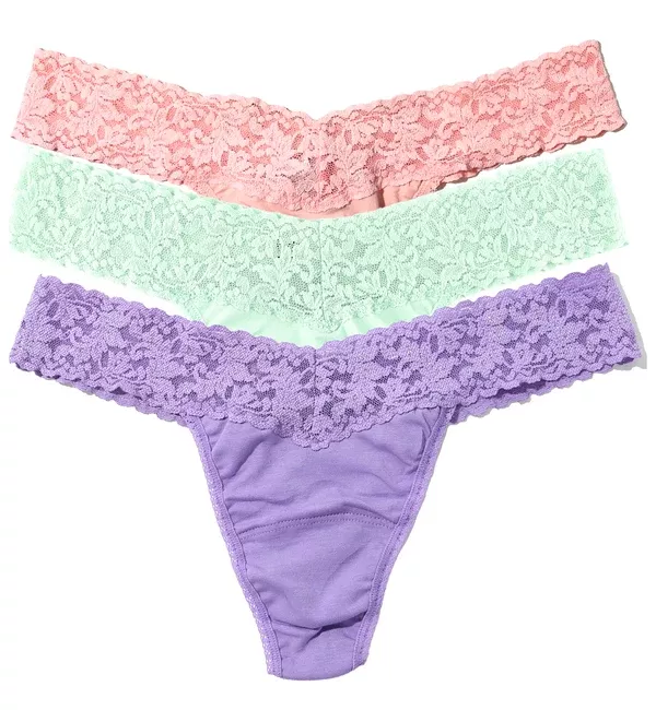 Hanky Panky 3-PACK Cotton Low Rise Thong (8915813PK) - Rosita Pink/Grape Juice Purple/Cucumber Green
