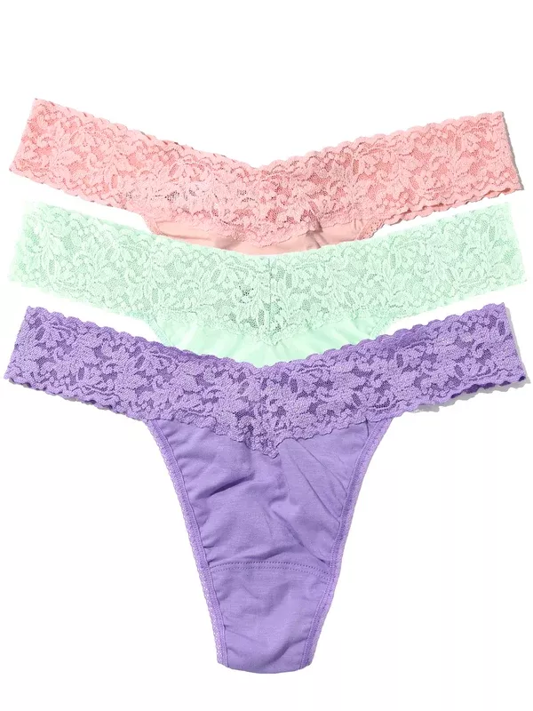 Hanky Panky 3-PACK Cotton Original Rise Thong (8918013PK) - Rosita Pink/Grape Juice Purple/Cucumber Green