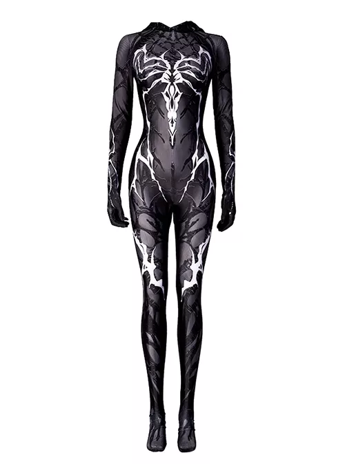 Spider-Man Into The Spider-Verse Queen Of The Dark Spider-Gwen Halloween Cosplay Costume Black Hooded Bodysuit